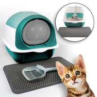 Toaletă închisă pentru pisici LINUMA verde, cu capac detașabil, covoraș pentru litieră, lopățică și filtru cu cărbune activ, toaletă igienică pentru pisici cu sistem de eliminare a mirosurilor 1