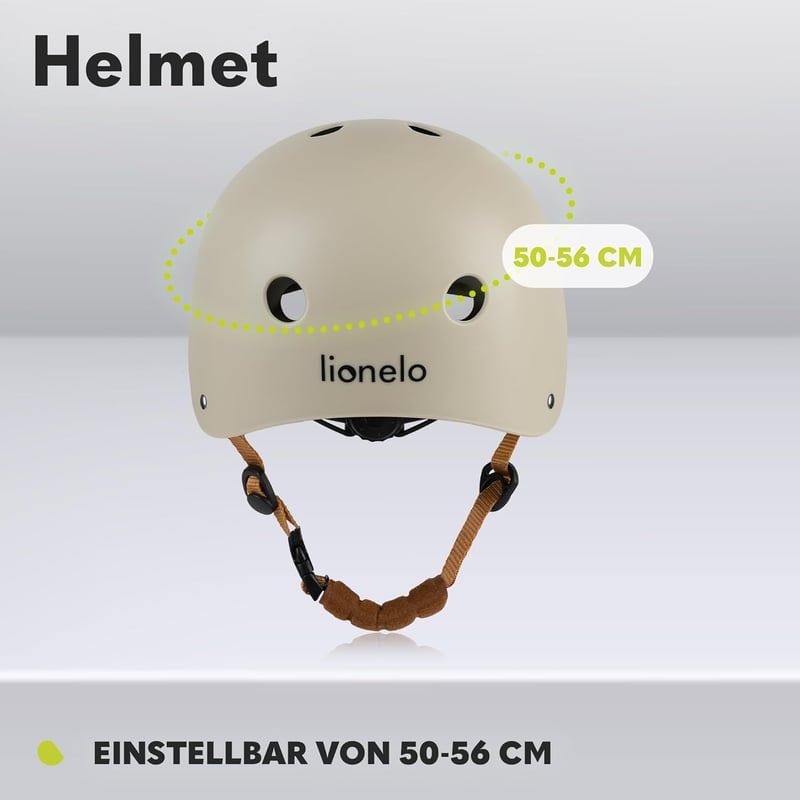 LIONELO Gyerek Sisak 50-56 cm Állítható Fejvédelem Lányoknak Fiúknak - beige