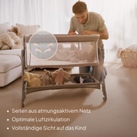 Prenosná postieľka Lionelo Luna s matracom, béžová, od narodenia do 9 kg, nastaviteľná výška a sklon, 4 kolieska s brzdami, možnosť pripojenia k posteli rodičov 5