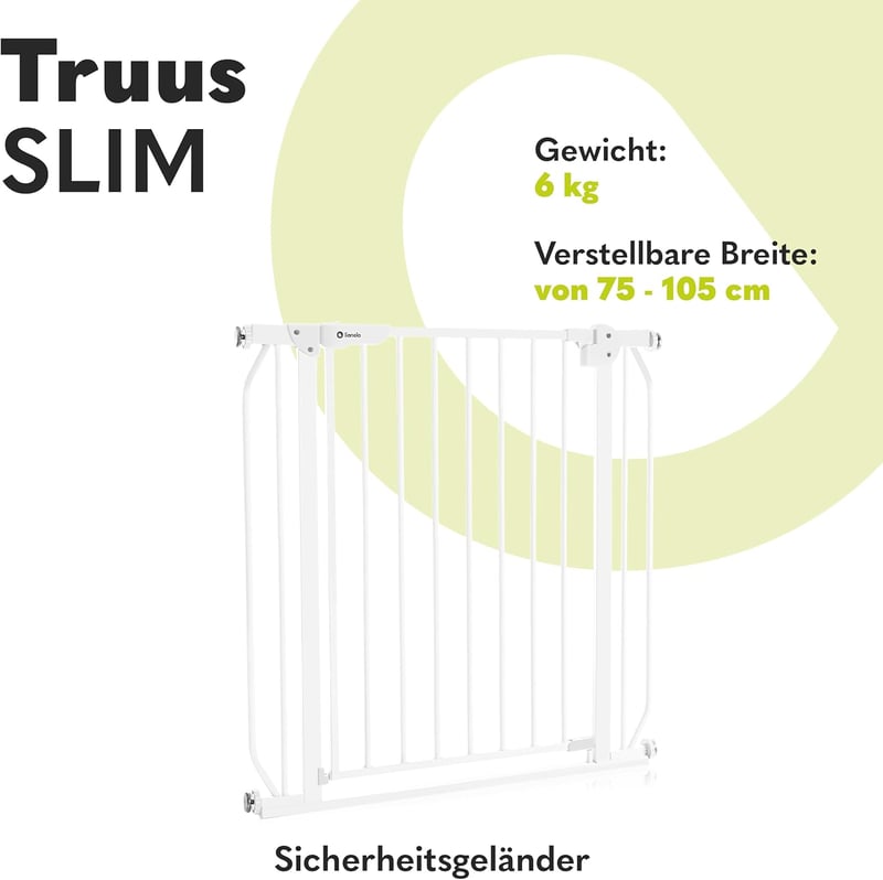 Lionelo Truus Slim biztonsági kapu 75-105 cm, automata zárás, dupla biztonság, nyitható mindkét oldalon - White