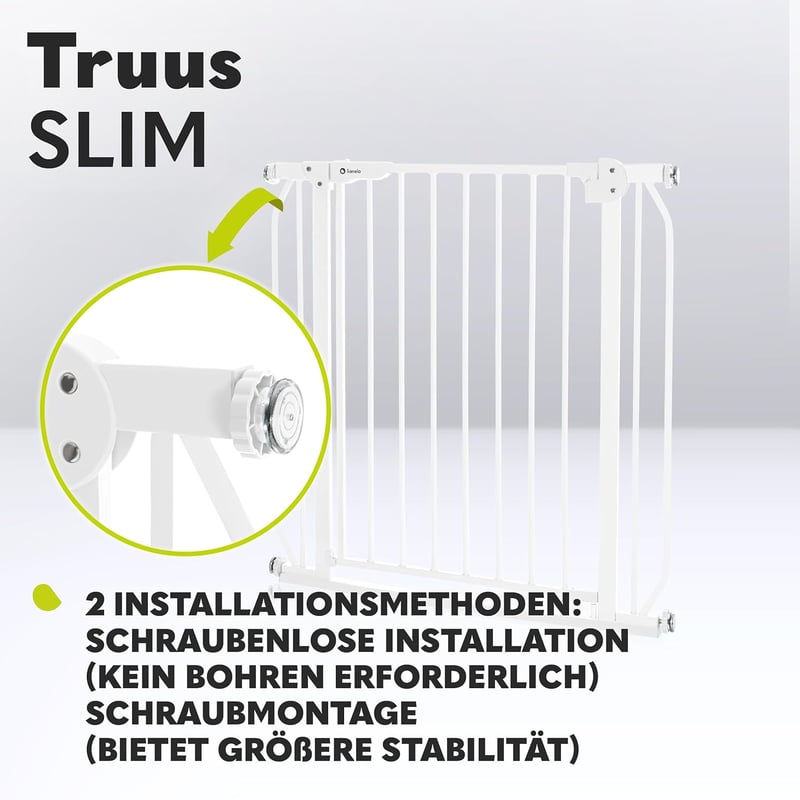 Lionelo Truus Slim biztonsági kapu 75-105 cm, automata zárás, dupla biztonság, nyitható mindkét oldalon - White