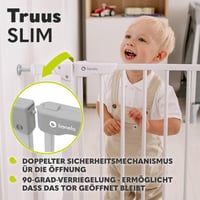 Bezpečnostná zábrana Lionelo Truus Slim bez vŕtania, 75-105 cm, grafitovo sivá, dvojitý bezpečnostný systém, nastaviteľná šírka 6