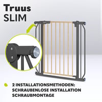 Lionelo Truus Slim biztonsági kapu nyomással rögzíthető 75-105 cm széles nyíláshoz, 77 cm magas, kétirányú nyitás, fúrás nélkül 3