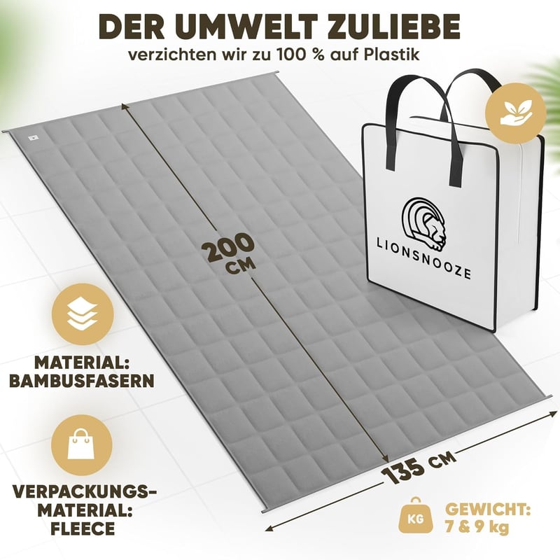 Lionsnooze 7kg Súlyozott Terápiás Takaró 135x200cm Bambusz Hypoallergén Üveggyöngy