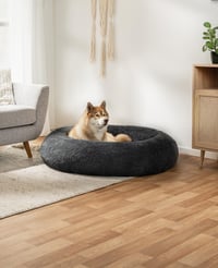 lionto Donut kutyafekhely és macskaágy, kerek plüss kisállat párna extra vastag töltettel, Ø 120 cm, sötétszürke 2