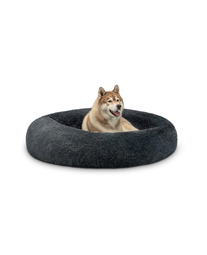 lionto Donut kutyafekhely és macskaágy, kerek plüss kisállat párna extra vastag töltettel, Ø 120 cm, sötétszürke