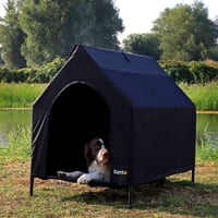 lionto Povišeni ležaj za pse s krovom za vanjsku upotrebu, do 80 kg, 130 x 85 x 113 cm, crni 2
