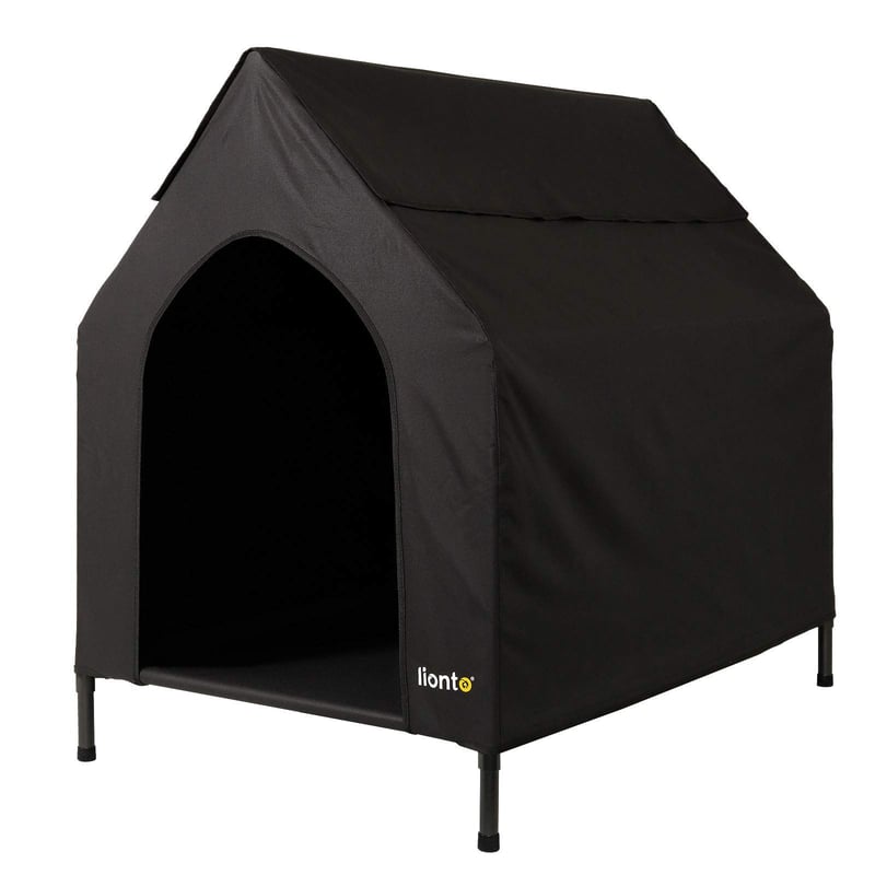 lionto Povišeni ležaj za pse s krovom za vanjsku upotrebu, do 80 kg, 130 x 85 x 113 cm, crni
