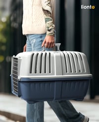 lionto Kavez za pse s metalnom rešetkom 58,5x35,5x40 cm, plava plastična nosiljka sa sustavom zaključavanja i ručkom za mačke i kućne ljubimce do 15 kg 2