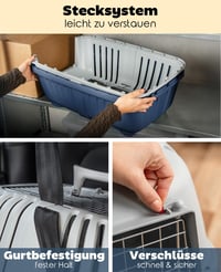 lionto Kavez za pse s metalnom rešetkom 58,5x35,5x40 cm, plava plastična nosiljka sa sustavom zaključavanja i ručkom za mačke i kućne ljubimce do 15 kg 4