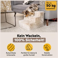 lionto Schodíky pre psov s plyšovým poťahom – 3 stupne – nosnosť 50 kg – béžové schodíky pre domáce zvieratá 4