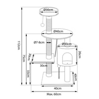 lionto Macska Kaparófa Barlanggal és Sisallal, 4 Szint, 112 cm Magasság, Bézs 7
