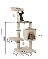 lionto Macska Kaparófa Barlanggal és Sisallal, 4 Szint, 112 cm Magasság, Bézs 6