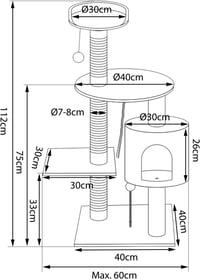 lionto Macskakaparó 112 cm magas, plüss labdákkal, játékkötelekkel, barlang és fekvőhellyel, bézs/fehér - Beige/White 7