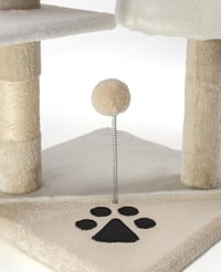 lionto Macskakaparó 112 cm magas, plüss labdákkal, játékkötelekkel, barlang és fekvőhellyel, bézs/fehér - Beige/White 3