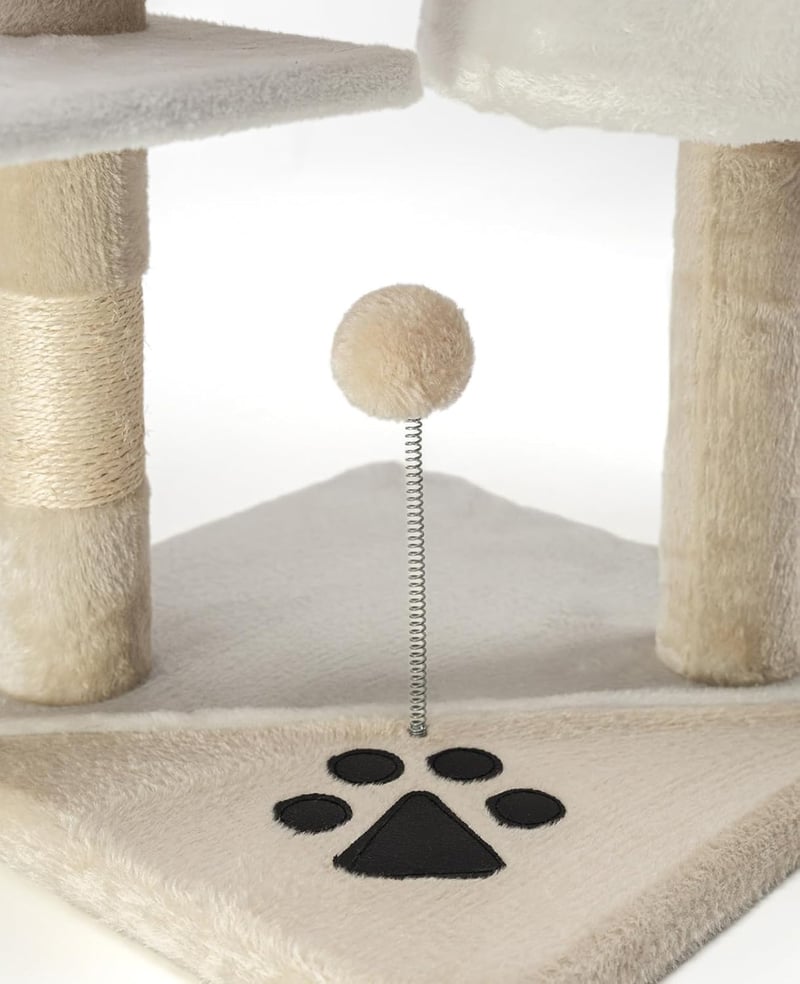 lionto Macskakaparó 112 cm magas, plüss labdákkal, játékkötelekkel, barlang és fekvőhellyel, bézs/fehér - Beige/White