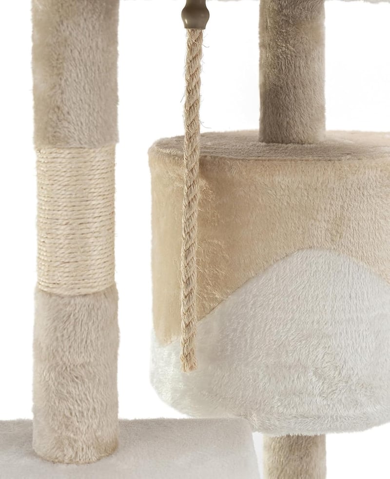 lionto Macskakaparó 112 cm magas, plüss labdákkal, játékkötelekkel, barlang és fekvőhellyel, bézs/fehér - Beige/White