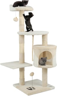 lionto Macskakaparó 112 cm magas, plüss labdákkal, játékkötelekkel, barlang és fekvőhellyel, bézs/fehér - Beige/White 1