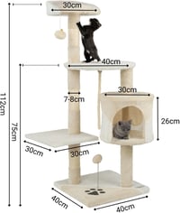 lionto Macskakaparó 112 cm magas, plüss labdákkal, játékkötelekkel, barlang és fekvőhellyel, bézs/fehér - Beige/White 6