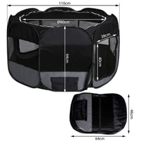 lionto Összecsukható Kölyökkutya Játszótér és Kennel, Ø 110 cm, Magasság 64 cm, Fekete/Szürke 7