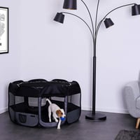 lionto Összecsukható Kölyökkutya Játszótér és Kennel, Ø 110 cm, Magasság 64 cm, Fekete/Szürke 2
