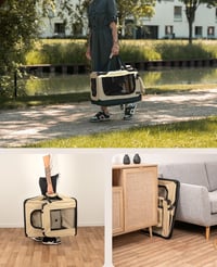 lionto Sklopiva transportna kutija za pse 60x42x44 cm bež - Prijenosni kavez za putovanja i automobil za kućne ljubimce 3