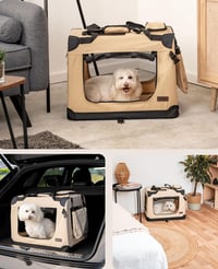 lionto Sklopiva transportna kutija za pse 60x42x44 cm bež - Prijenosni kavez za putovanja i automobil za kućne ljubimce 2