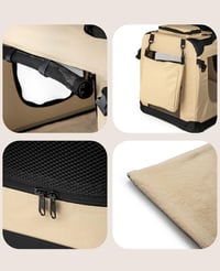 lionto skladacia prepravka pre psov 82x58x58 cm béžová, prenosná cestovná prepravka do auta pre mačky a psy do 18 kg, so sieťovanými oknami 4