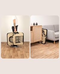 lionto skladacia prepravka pre psov 82x58x58 cm béžová, prenosná cestovná prepravka do auta pre mačky a psy do 18 kg, so sieťovanými oknami 3