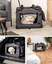 lionto Sklopiva transportna kutija za pse za putovanja i automobil, 60x42x44 cm, do 12 kg, s ručkama za nošenje i dekom, za mačke i pse 2