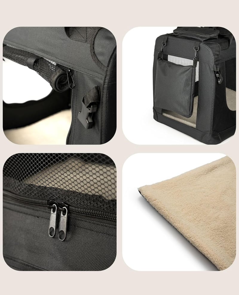 lionto Összecsukható Szállítóbox Kutyáknak Macskáknak 82x58x58cm Fekete - 4 - L: 82x58x58cm, Black