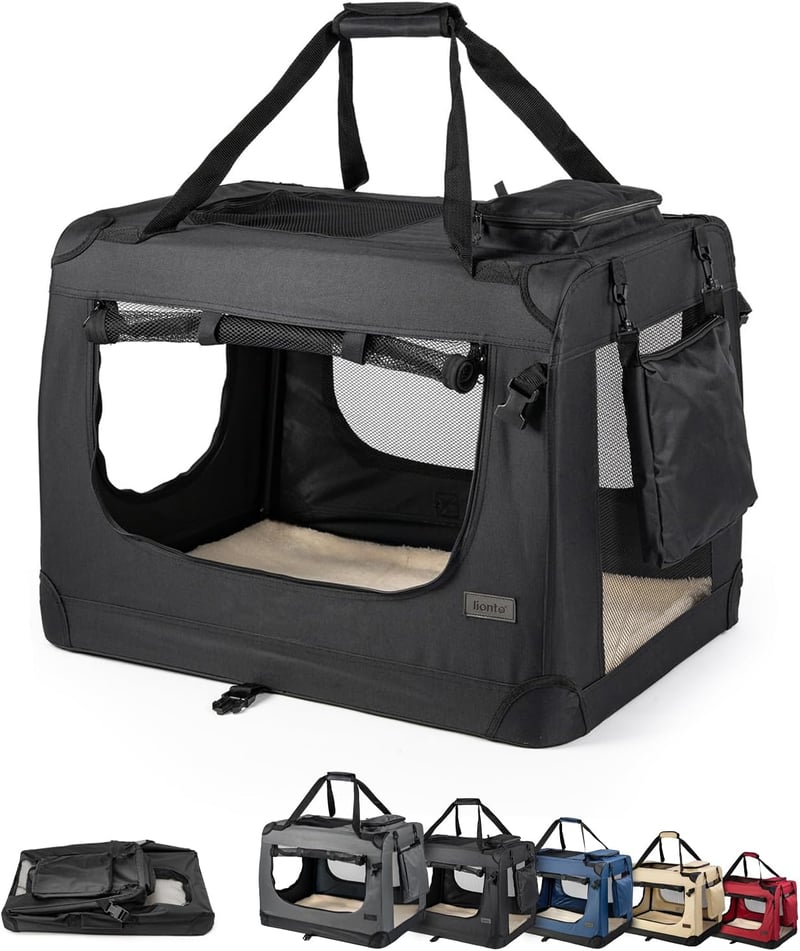 lionto Összecsukható Szállítóbox Kutyáknak Macskáknak 82x58x58cm Fekete - 4 - L: 82x58x58cm, Black