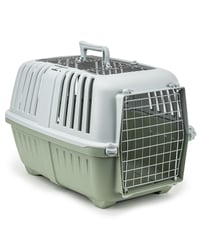 Cușcă de transport pentru câini lionto din plastic verde, cu grilaj metalic, sistem de închidere, mâner, 58,5 x 35,5 x 40 cm, până la 15 kg, pentru pisici și animale mici 1