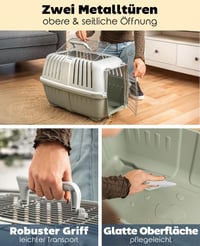 Cușcă de transport pentru câini lionto din plastic verde, cu grilaj metalic, sistem de închidere, mâner, 58,5 x 35,5 x 40 cm, până la 15 kg, pentru pisici și animale mici 3