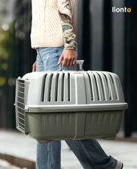 Cușcă de transport pentru câini lionto din plastic verde, cu grilaj metalic, sistem de închidere, mâner, 58,5 x 35,5 x 40 cm, până la 15 kg, pentru pisici și animale mici 2