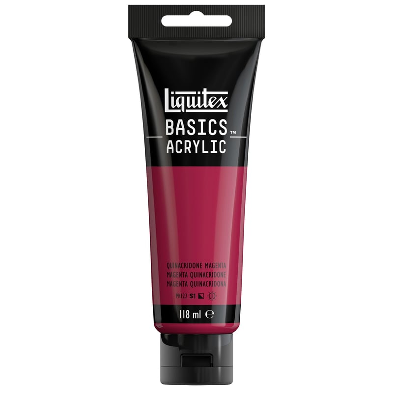 Akrylová farba Liquitex Basics 8870010, Quinacridone Magenta, 118 ml, monopigmentovaná umelecká farba, stredná viskozita, svetlostála, archívna kvalita