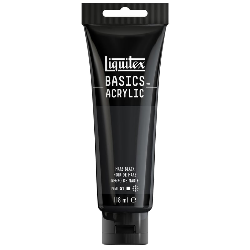 Akrylová farba Liquitex Basics 8870022, Mars čierna, monopigmentovaná, svetlostála, archívna kvalita, saténový lesk, 118 ml tuba