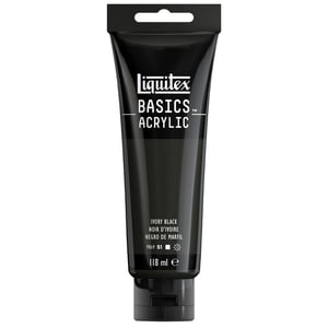 Liquitex Basics 8870038 akrilna boja, slonova kost crna, 118 ml, monopigmentna, otporna na svjetlost, arhivske kvalitete, svilenkasto sjajni završni sloj