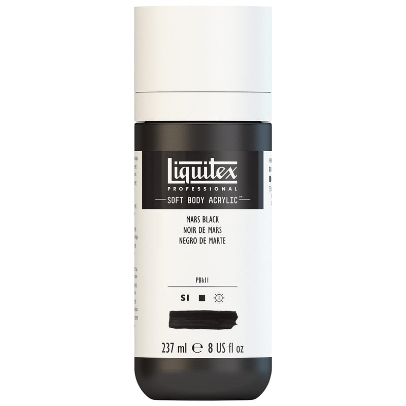 Vopsea acrilică Liquitex Professional Soft Body – Negru de Marte, consistență cremoasă opacă, puternic pigmentată, rezistentă la lumină, 237 ml