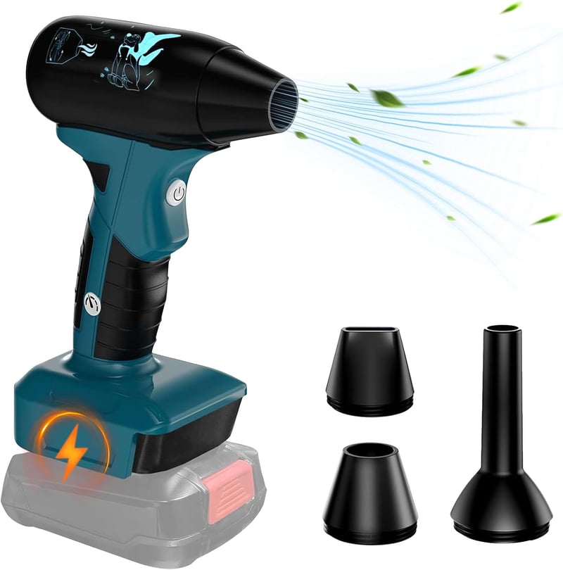 LIROPAU Akkus Lombfúvó Bosch 18V GBA Akkumulátorral Kompatibilis - Hordozható Kézi Levegőfúvó 4 Fokozattal, 3 Fúvókával, Portalanításhoz és 