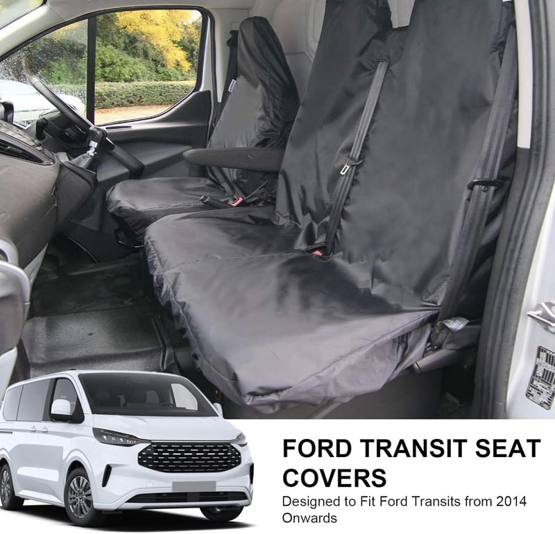 LIROPAU Autóülés Huzat Ford Transit Custom 2013-2024 Modellekhez - Első 2+1 Ülésre, Légzsák Kompatibilis, Vízálló, Mosógépben Mosható Ülésvé