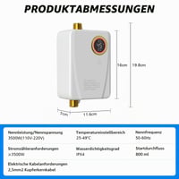 LIROPAU Elektronický prietokový ohrievač vody do kuchyne, 220V 3500W, elektrický ohrievač teplej vody s okamžitým ohrevom 4
