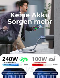 LISEN 240W USB-C Kábel 2m Szett (2db) iPhone 17/16/15 Pro Max, MacBook, iPad, Samsung Galaxy S25/S24 Gyorstöltő PD3.1 Kompatibilis Töltőkábe 5