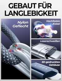 LISEN 240W USB-C Kábel 2m Szett (2db) iPhone 17/16/15 Pro Max, MacBook, iPad, Samsung Galaxy S25/S24 Gyorstöltő PD3.1 Kompatibilis Töltőkábe 7