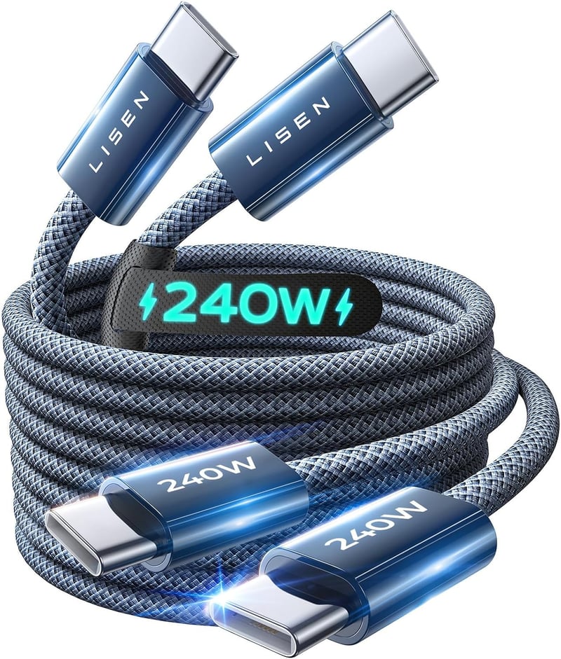 LISEN 240W USB-C Kábel 2m Szett (2db) iPhone 17/16/15 Pro Max, MacBook, iPad, Samsung Galaxy S25/S24 Gyorstöltő PD3.1 Kompatibilis Töltőkábe