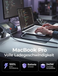 LISEN 240W USB-C Kábel 2m Szett (2db) iPhone 17/16/15 Pro Max, MacBook, iPad, Samsung Galaxy S25/S24 Gyorstöltő PD3.1 Kompatibilis Töltőkábe 3