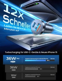LISEN 54W PD&QC3.0 Autós Szivargyújtó Töltő USB-C Csatlakozóval - Gyorstöltő iPhone és Samsung Készülékekhez, Túlfeszültség Védelemmel 3