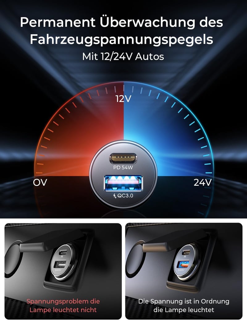 LISEN 54W PD&QC3.0 Autós Szivargyújtó Töltő USB-C Csatlakozóval - Gyorstöltő iPhone és Samsung Készülékekhez, Túlfeszültség Védelemmel