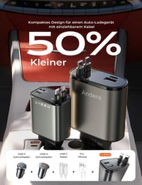 Adaptor auto de încărcare rapidă LISEN 84W cu USB-C retractabil pentru iPhone și Android, încărcător auto 4