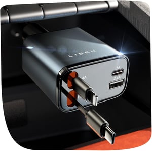 LISEN 84W szivargyújtó USB C kihúzható autós gyorstöltő adapter iPhone és Androidhoz, autó töltő